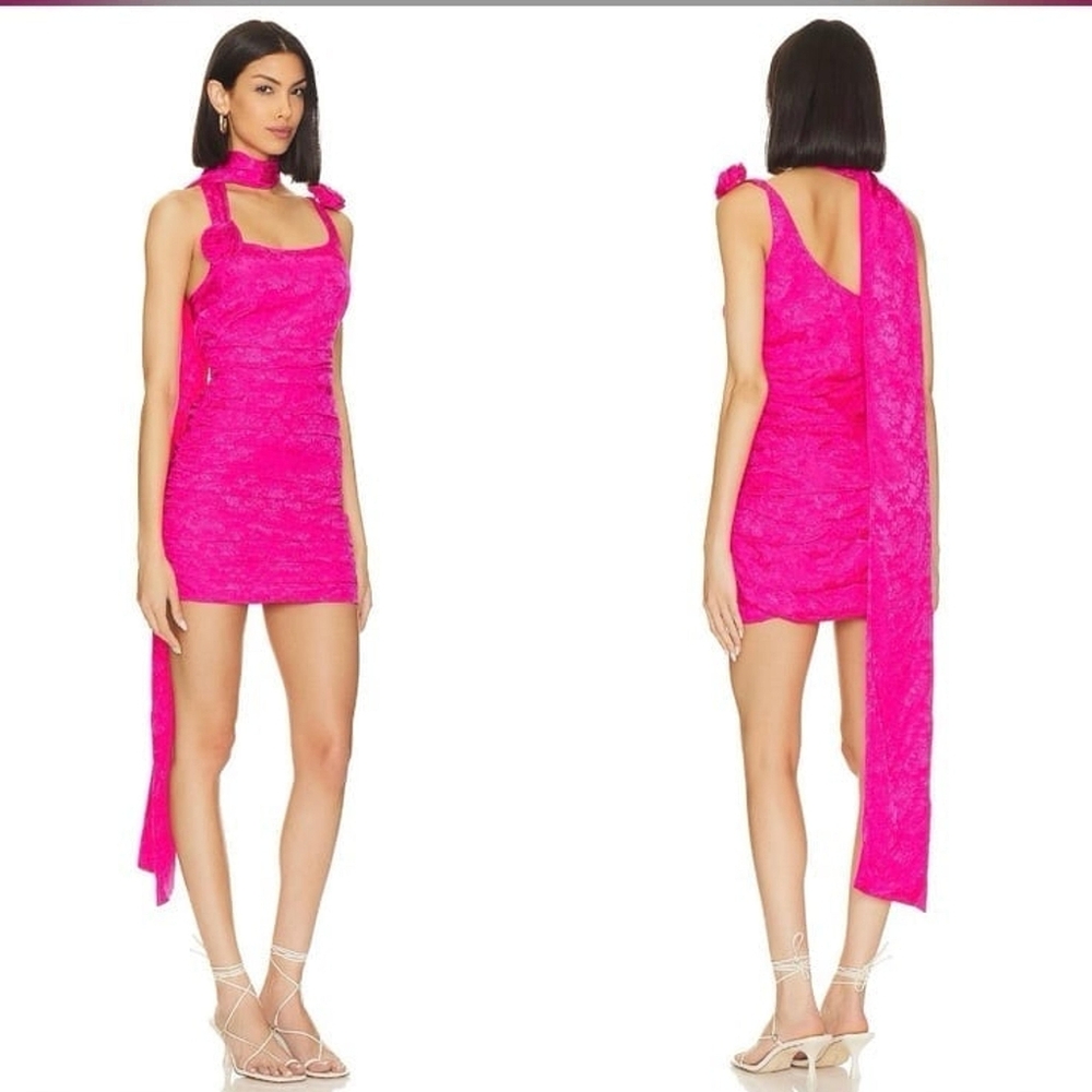 For Love And Lemons Deliza Mini Dress Fuschia Sz Large NWT